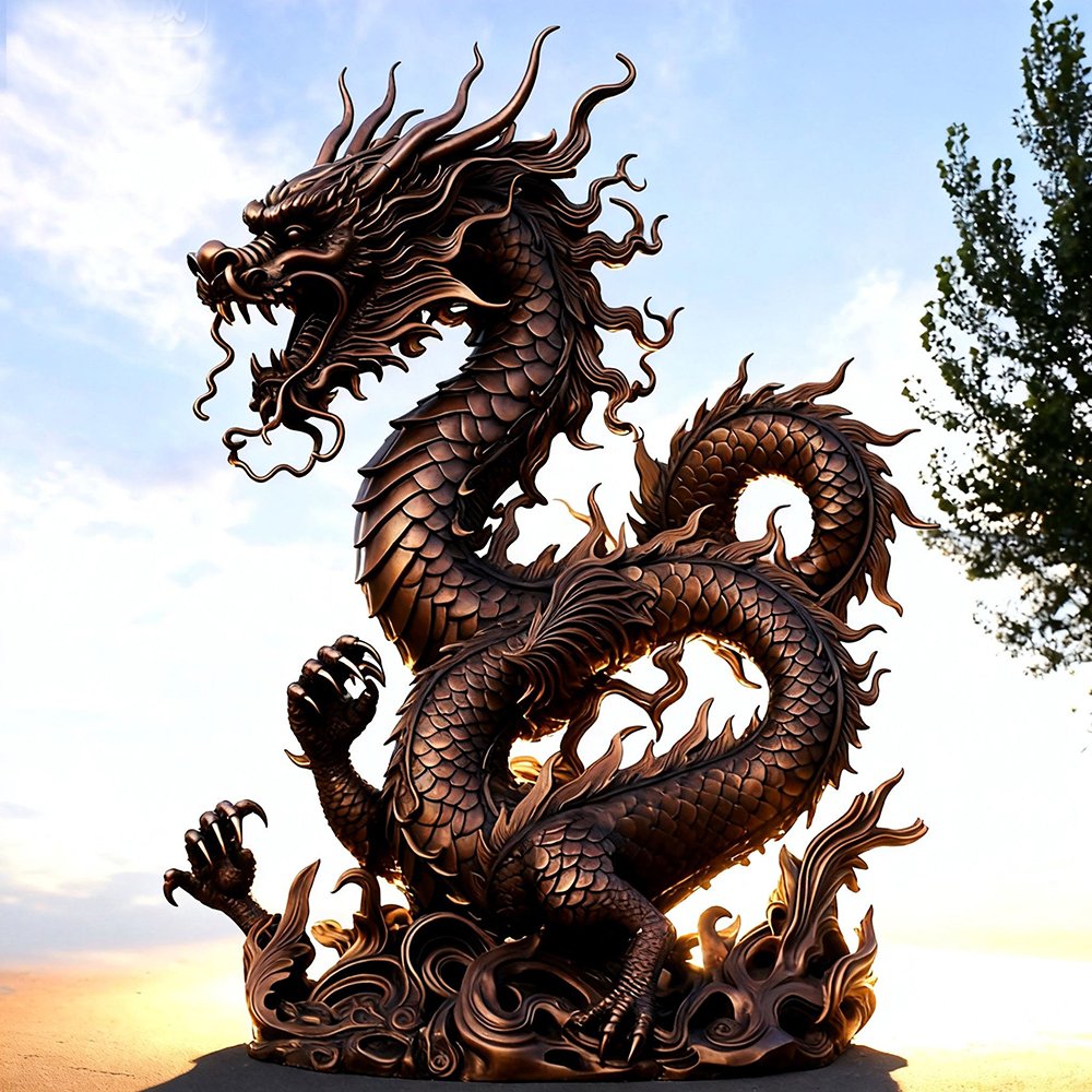 Bronze Chinese Dragon Statue open mouth detail