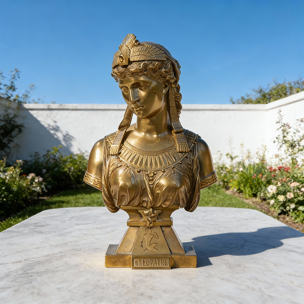 Bronze Cleopatra Head Bust on marble table