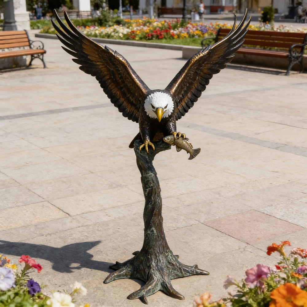 Bronze Eagle Statue for Sale catching fish