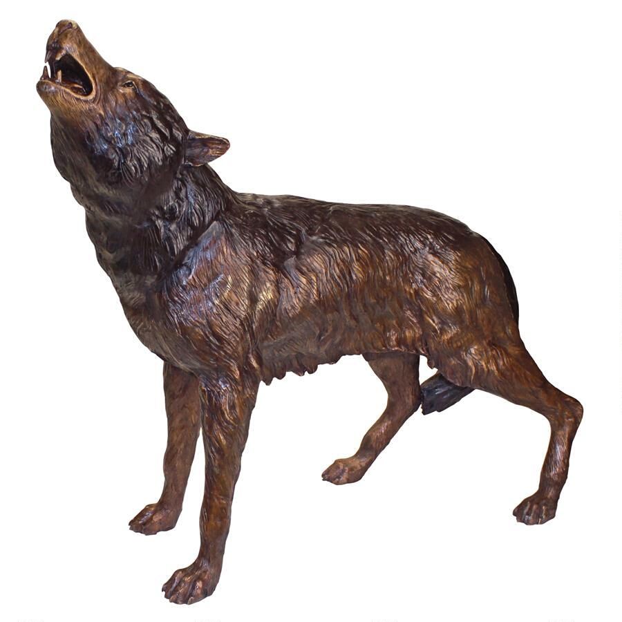 Bronze Howling Wolf Garden Statue
