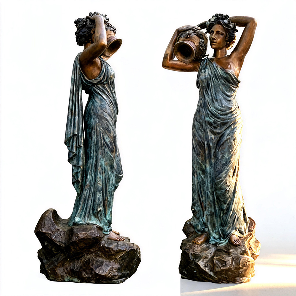Bronze Lady with Water Jar Statue full figure