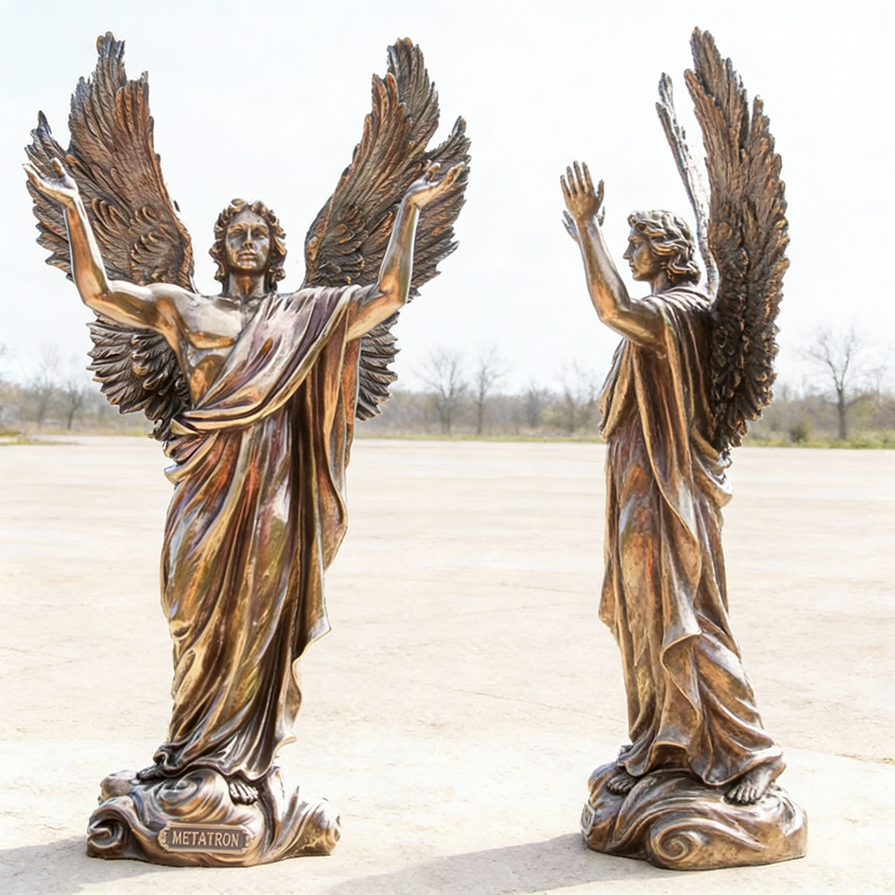 Bronze Metatron Angel Statue front raised arms
