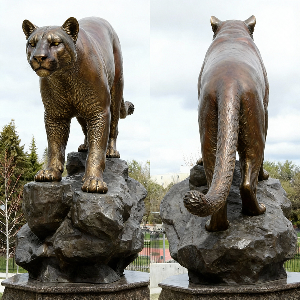 Bronze Puma Sculpture with textured tail and hind legs