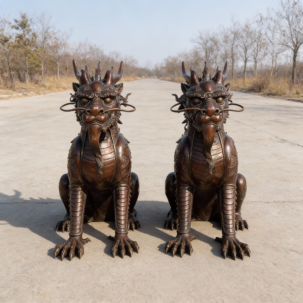 Chinese Qilin bronze outdoor Statue pair