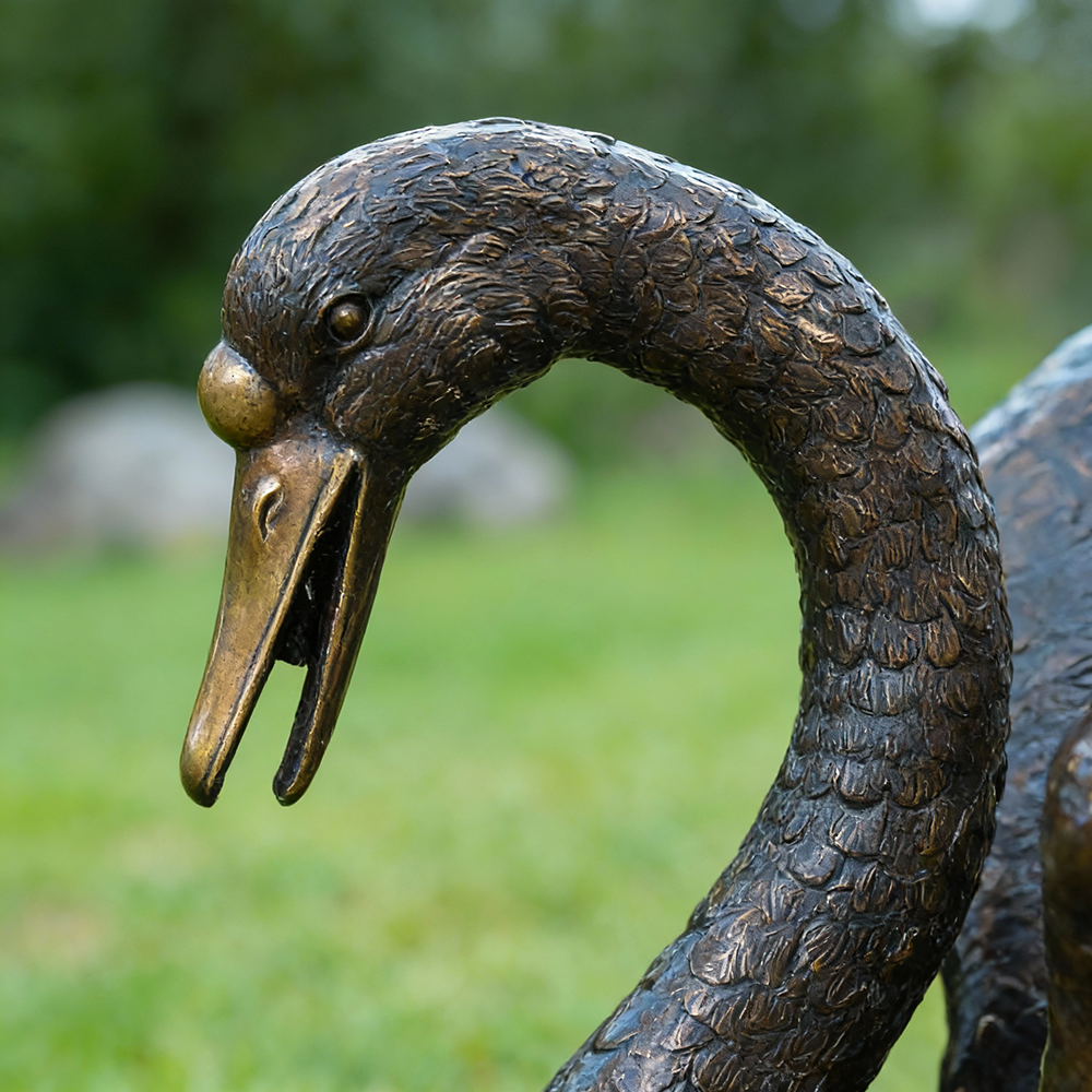 Close-up bronze Outdoor Swan Statue curved neck