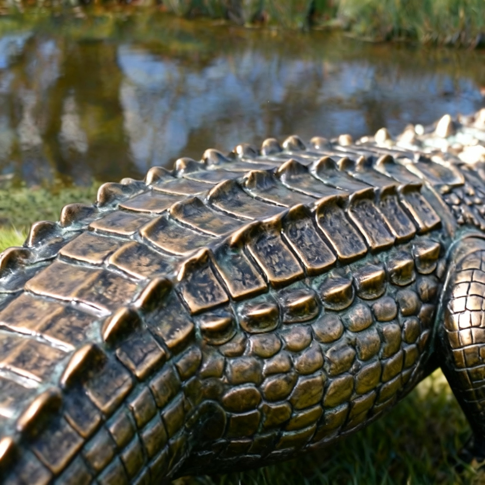 Crocodile Metal Sculpture bronze scale detail close-up