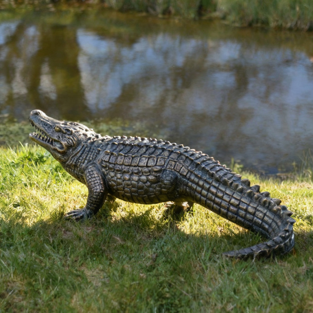 Crocodile Metal Sculpture bronze walking pose lawn