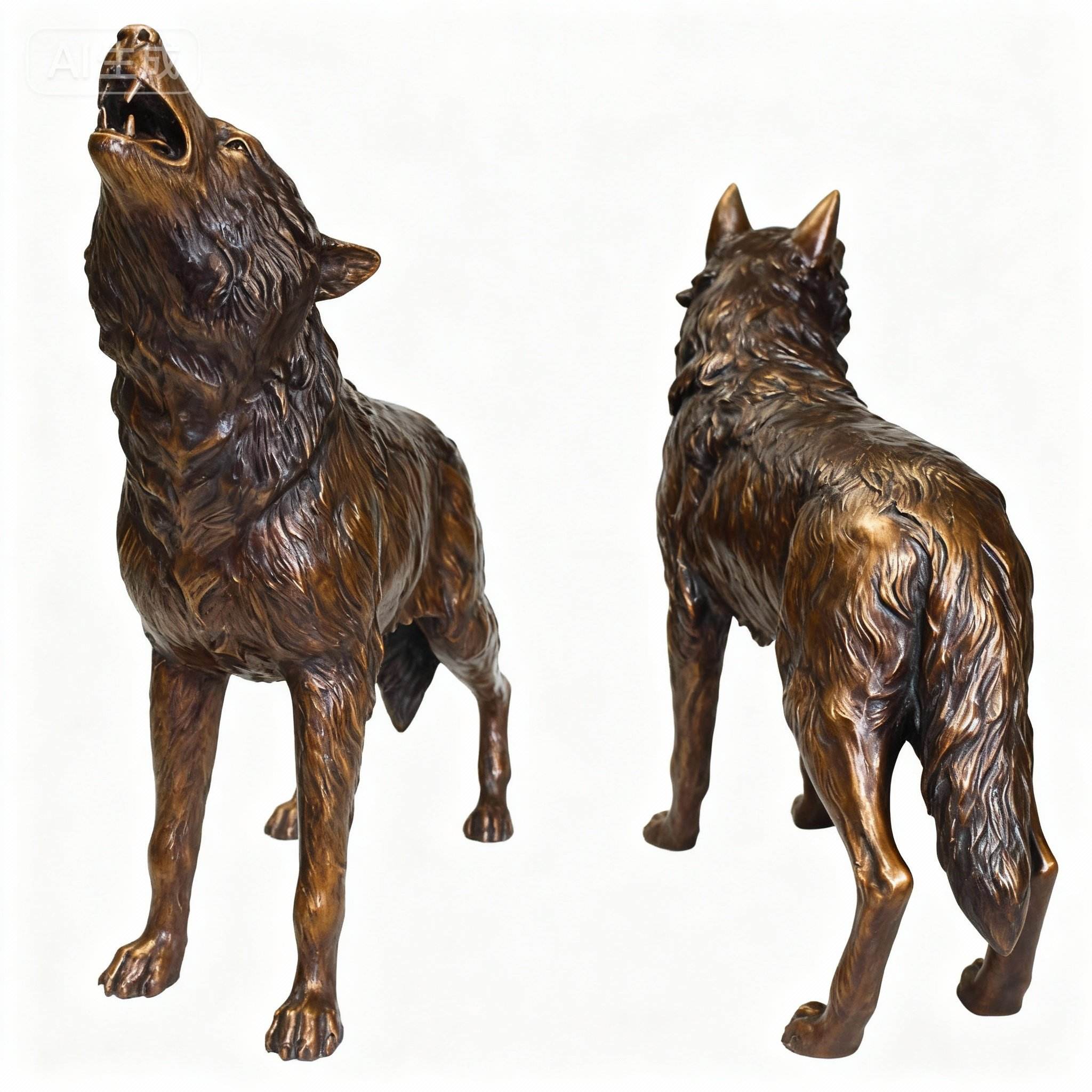 Decorative Bronze Howling Wolf Statue