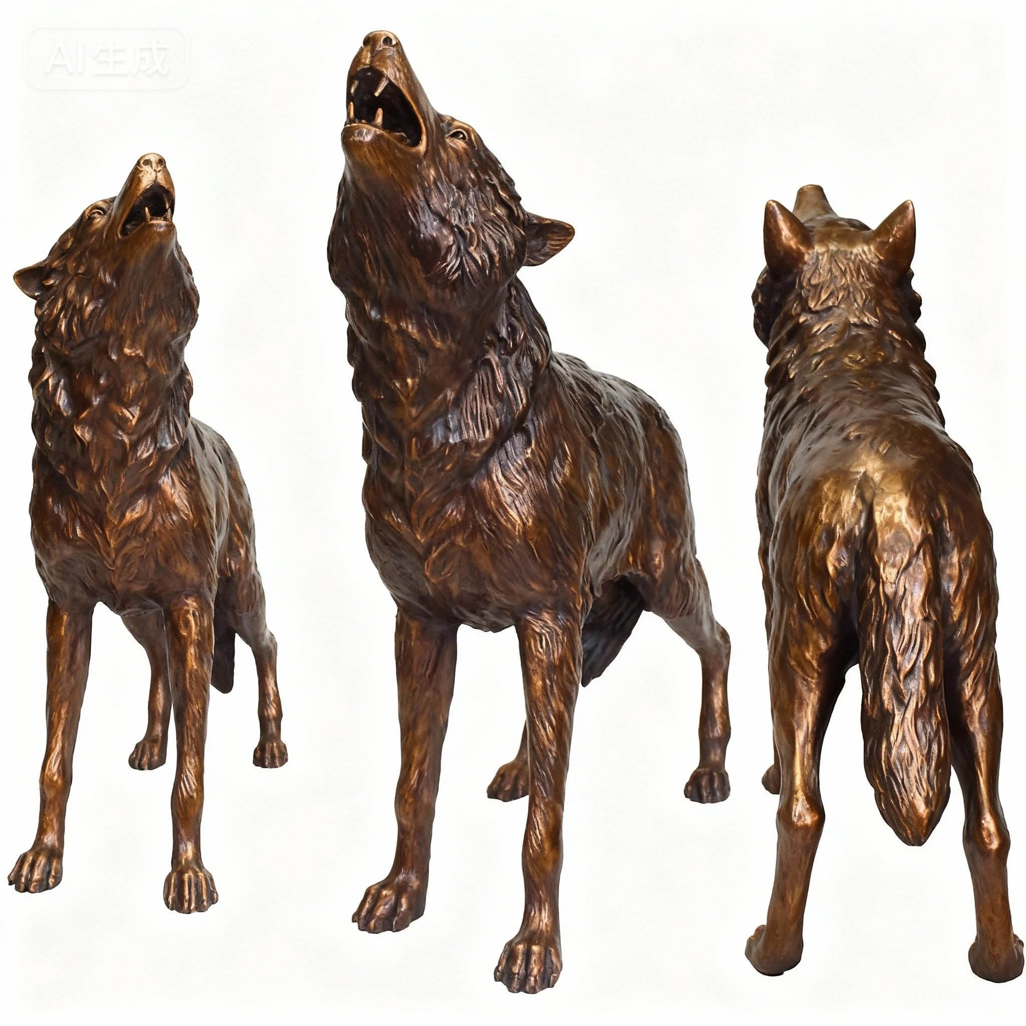 Detailed Bronze Howling Wolf Statue