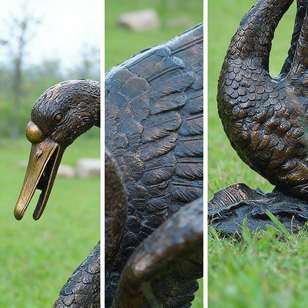 Detailed bronze Outdoor Swan Statue feather texture