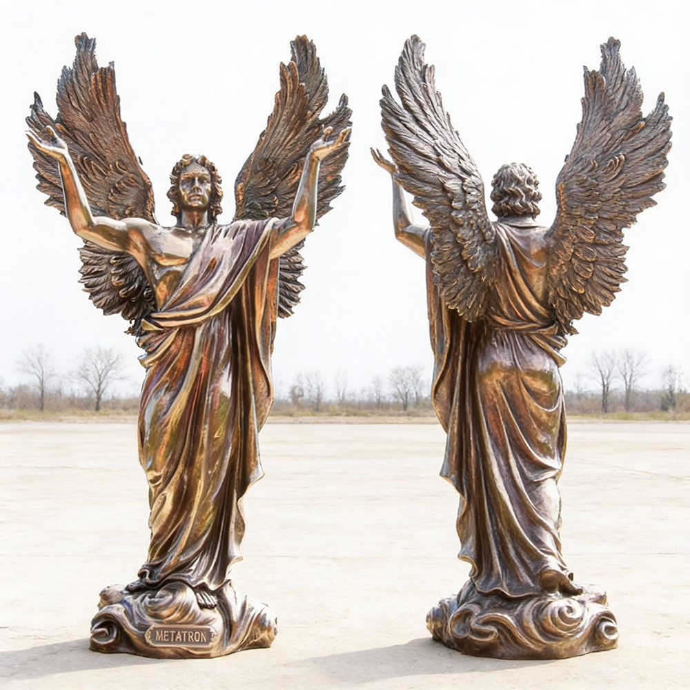 Dual angle bronze Metatron Angel Statue front and back