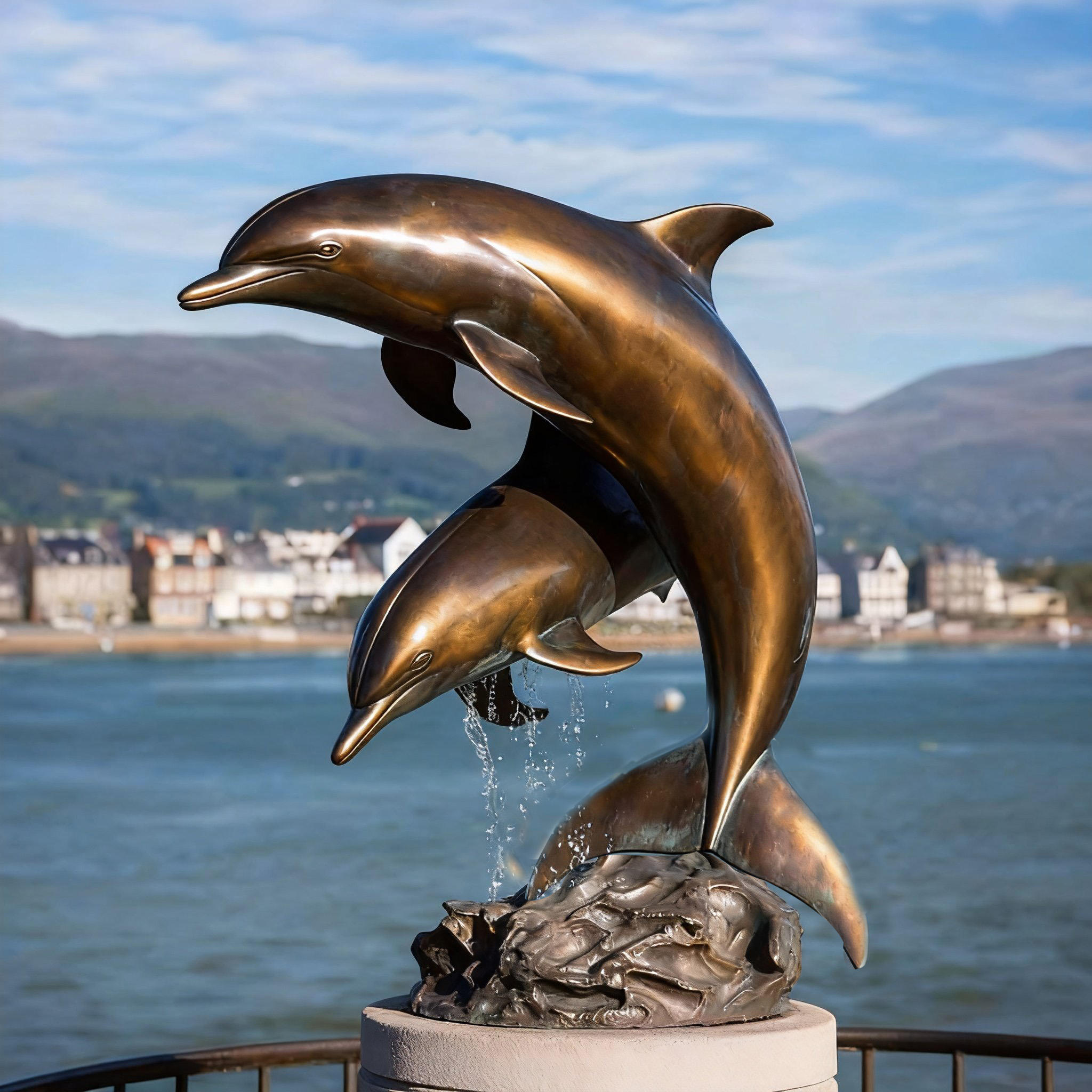 Elegant bronze 2 Dolphin Fountain Outdoor