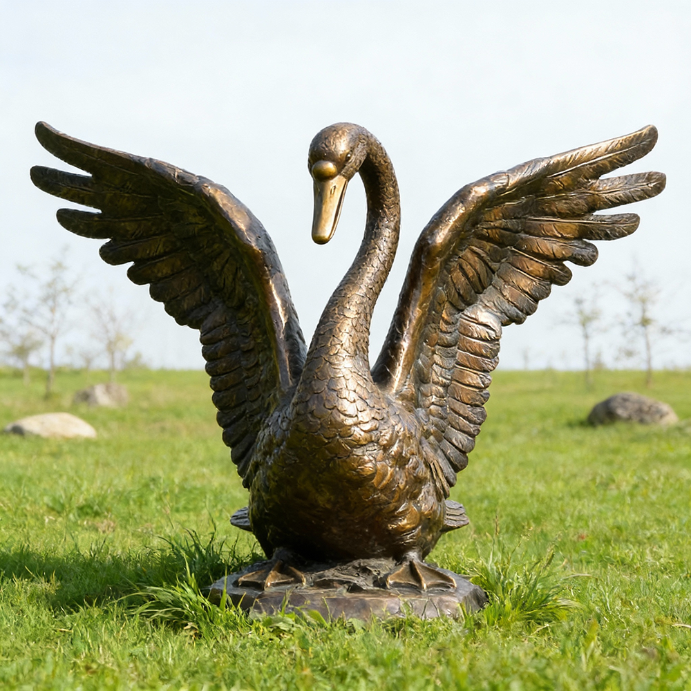 Elegant bronze Outdoor Swan Statue lawn display