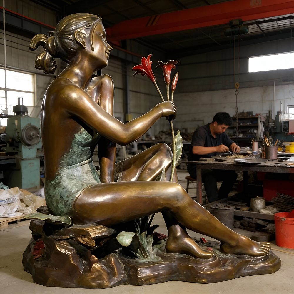 Flower Girl Statue Outdoor bronze legs and base detail