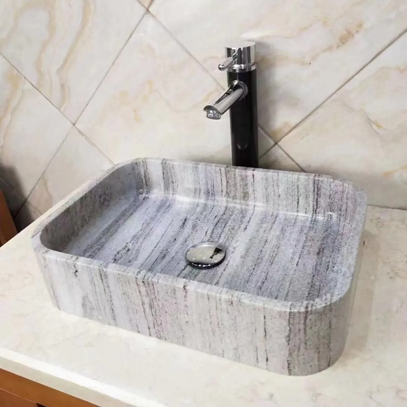 Grey Rectangular Marble Sink