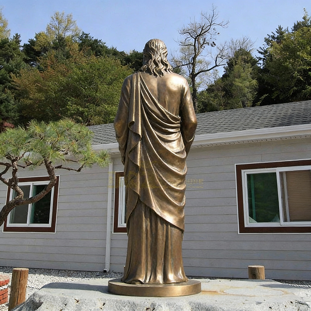 Jesus Statue Bronze back view with drapery