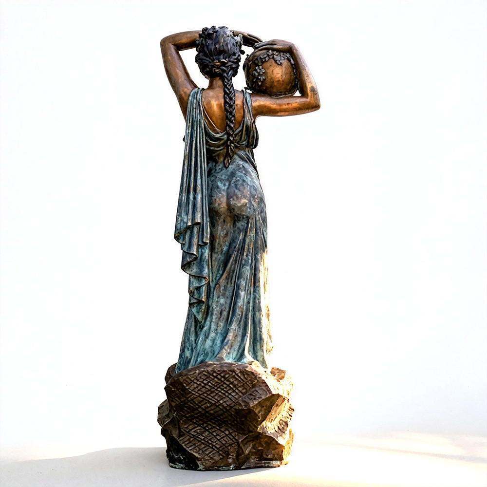 Lady with Water Jar Statue bronze back detail