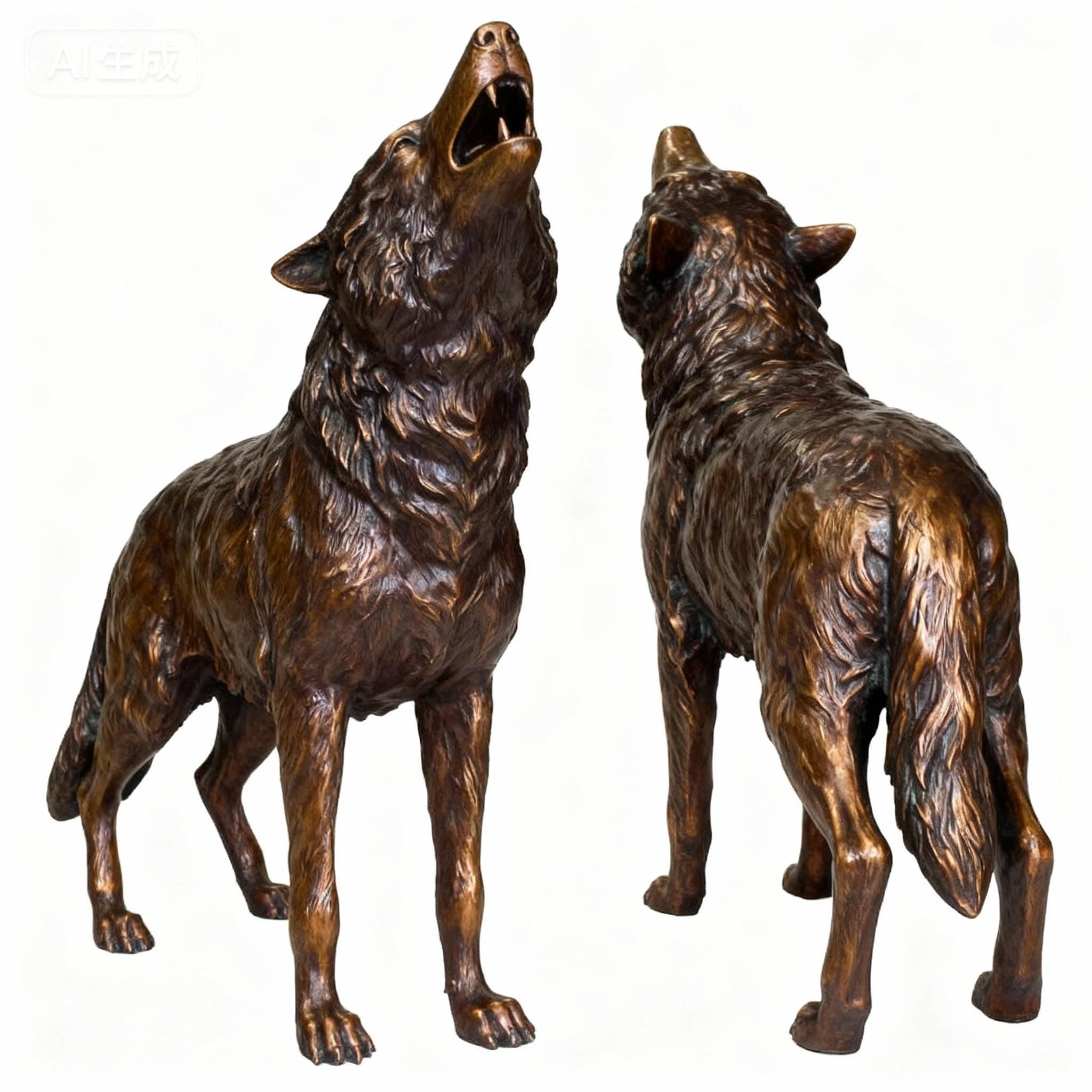 Large Bronze Howling Wolf Sculpture