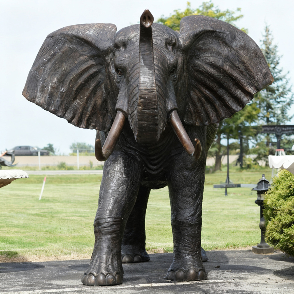 Large Elephant Sculpture bronze front raised trunk