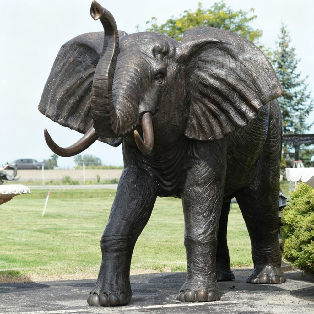 Large Elephant Sculpture bronze trunk raised garden