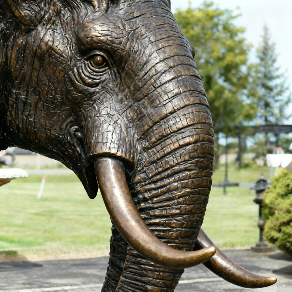 Large Elephant Sculpture bronze tusk detail closeup