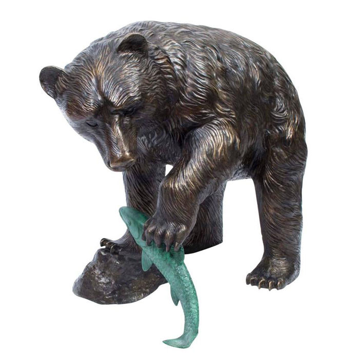 Large Garden Bear Statue Bronze Bear Holding Fish