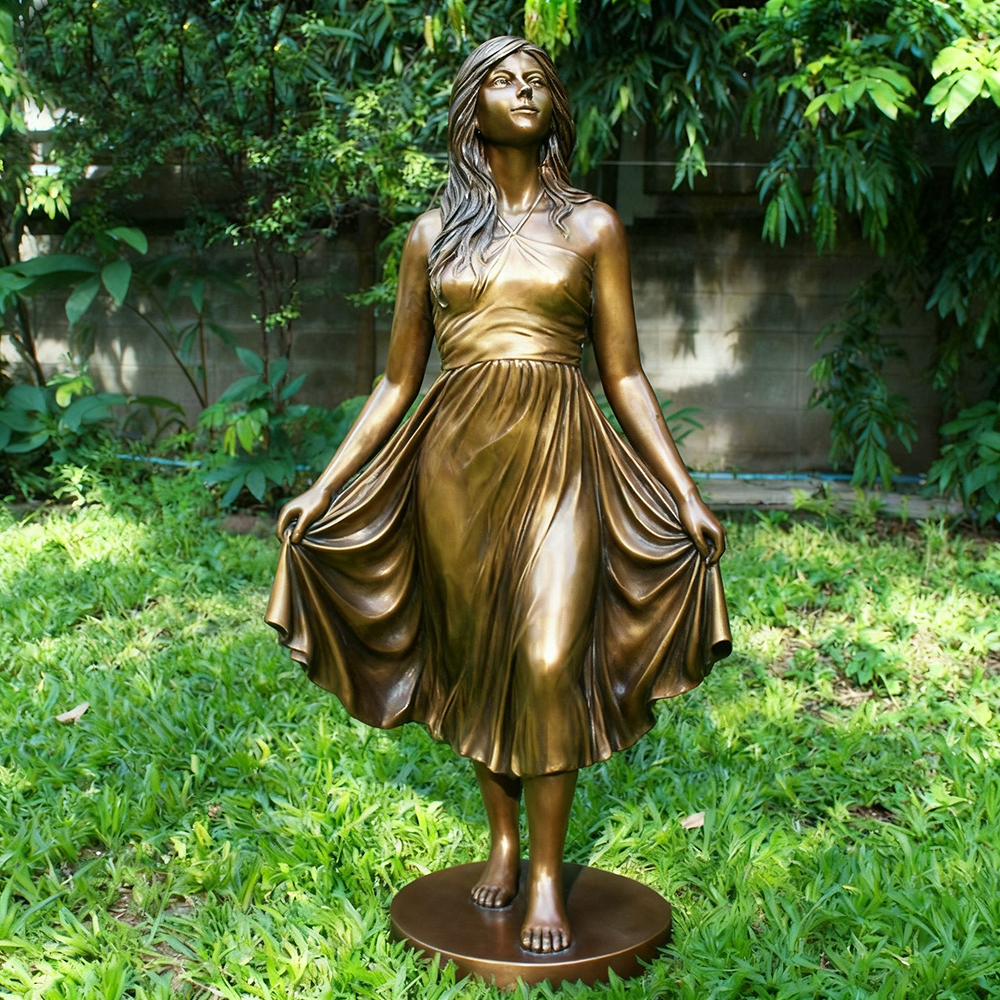 Life Size Female Statue holding dress front view