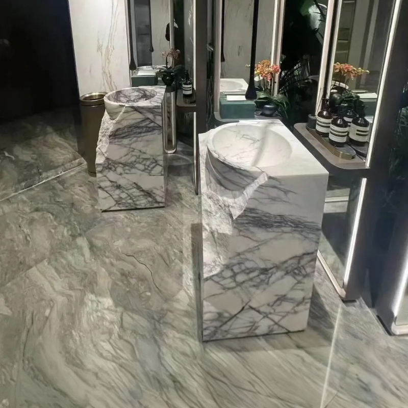 Marble Wash Basin with Pedestal carved