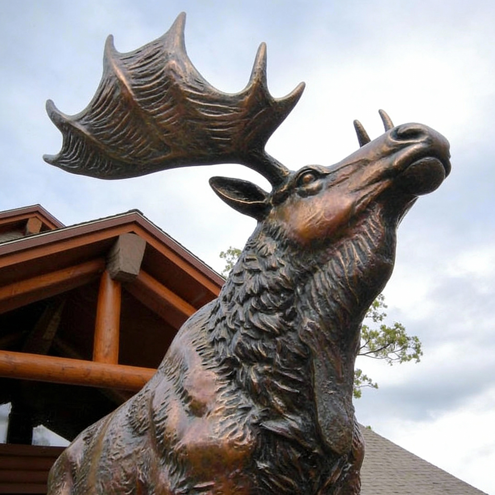 Moose Outdoor bronze Sculpture head detail