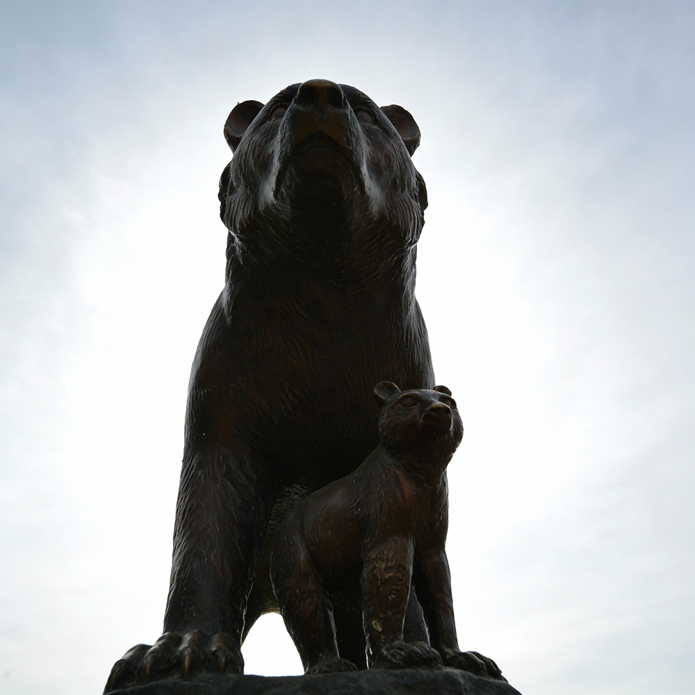 Mother Bear with Cub bronze sculpture low angle