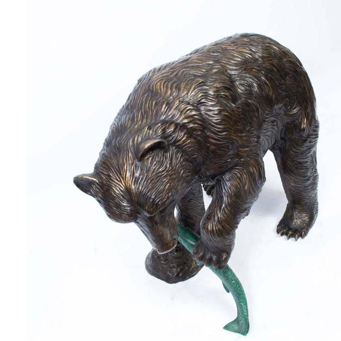 Outdoor Bronze Large Garden Bear Statue With Fish