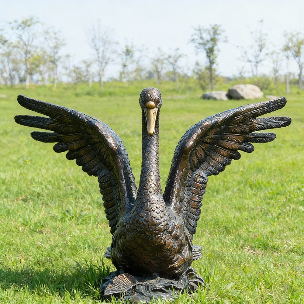 Close-up bronze Outdoor Swan Statue curved neck