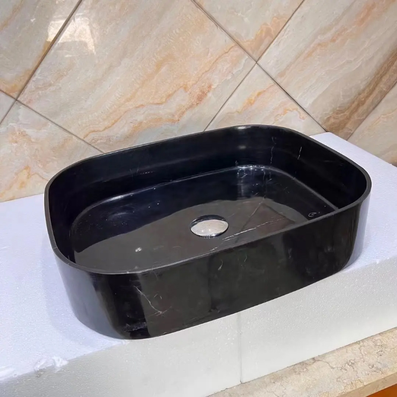 Polished Black Marble Vessel Sink