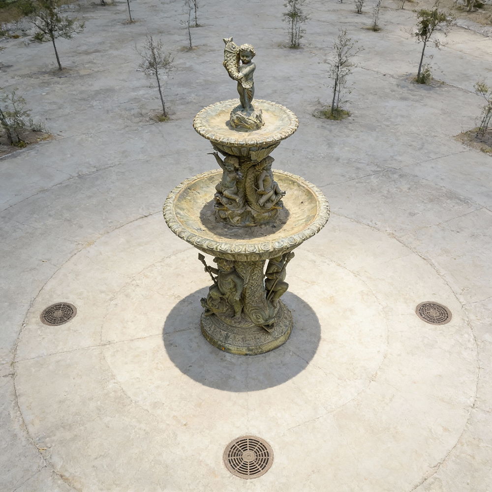 Putti Fountain bronze child holding fish top