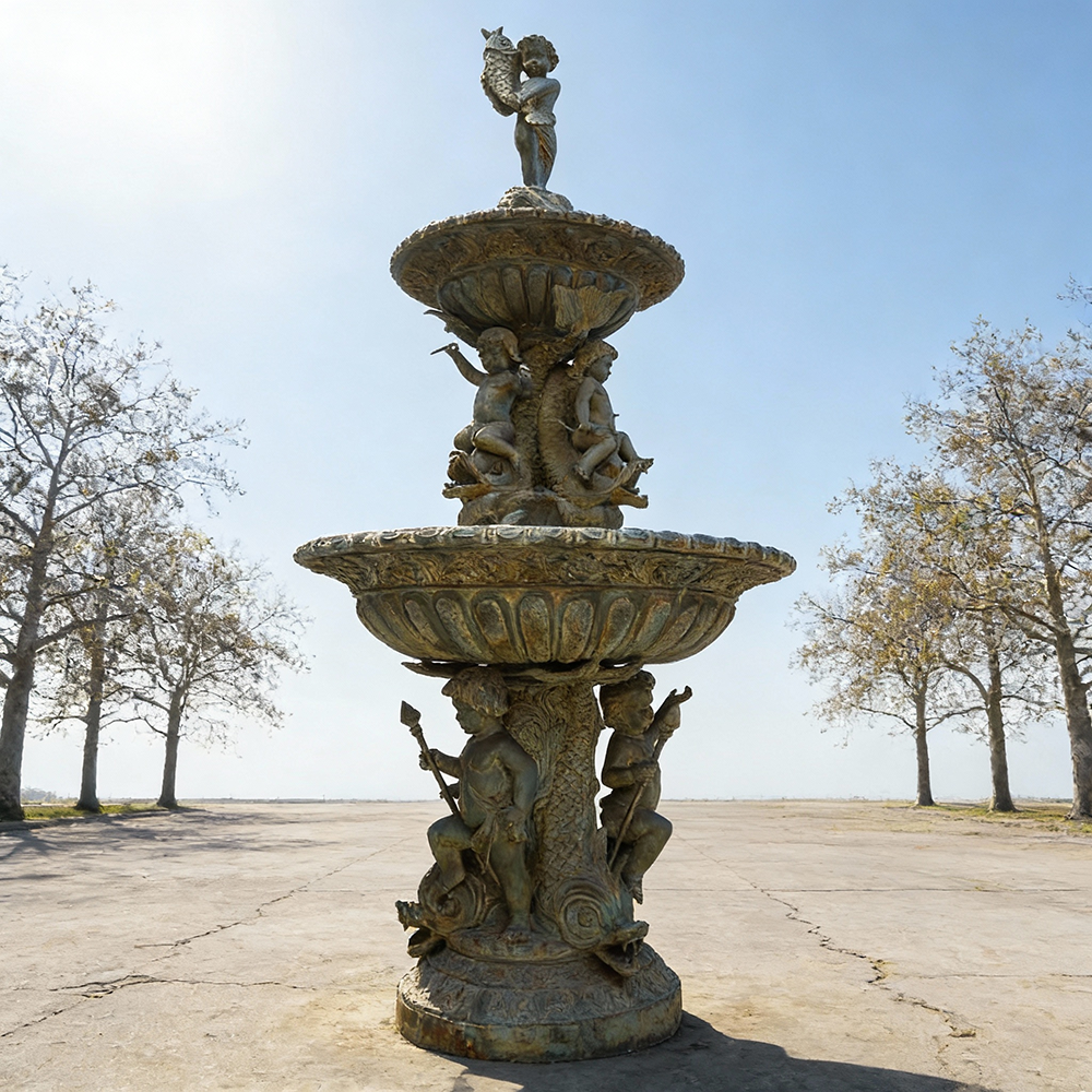 Putti Fountain bronze children figures with fish