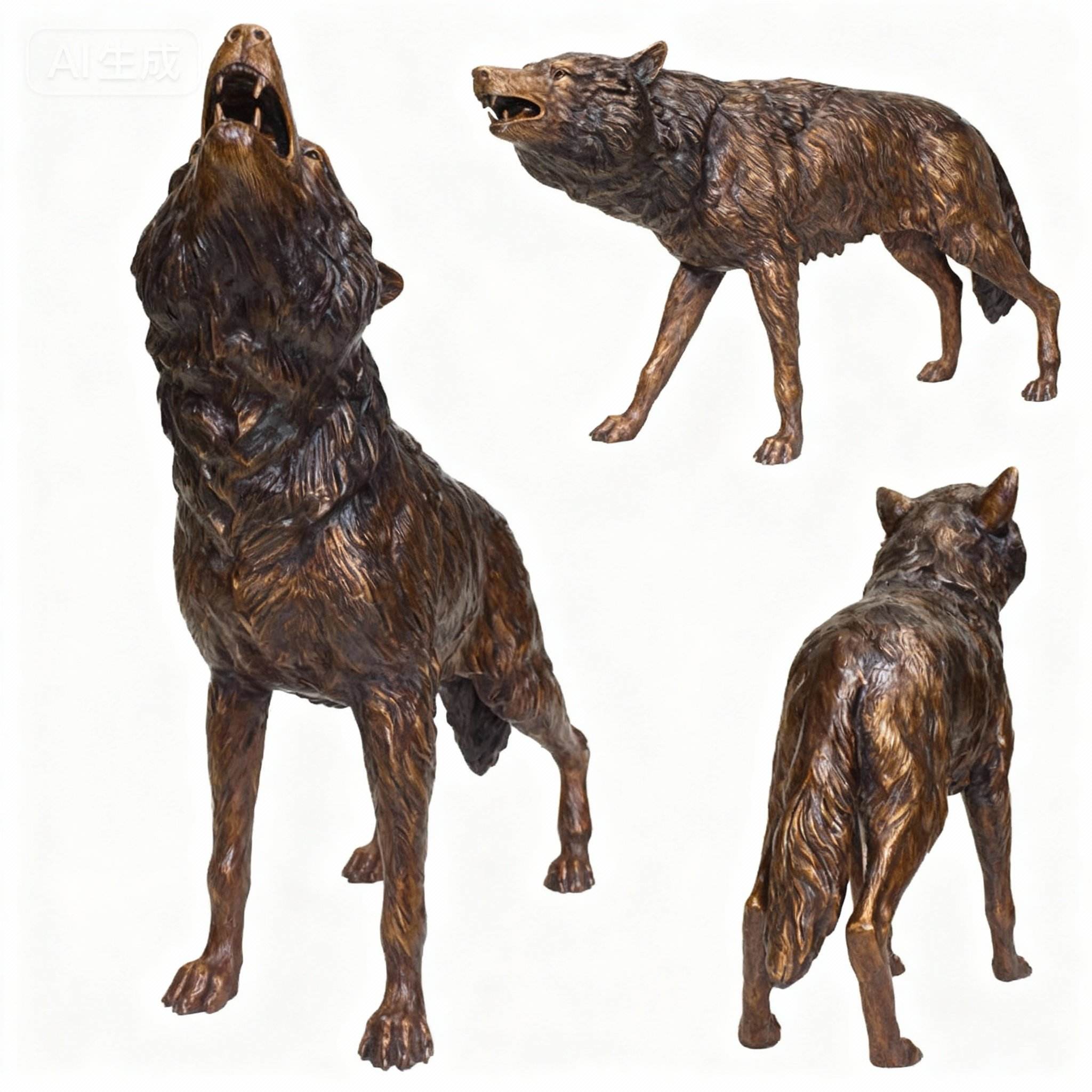 Realistic Bronze Howling Wolf Statue