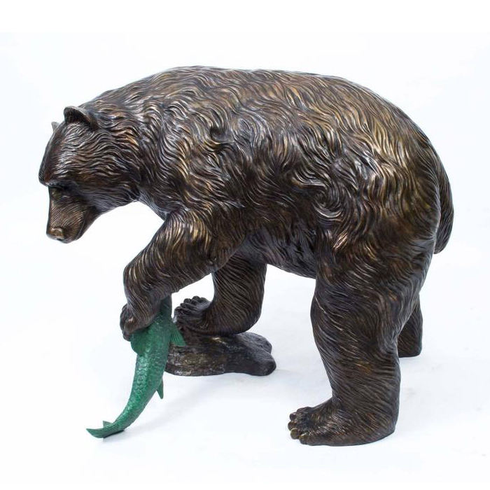Realistic Bronze Large Garden Bear Statue With Fish