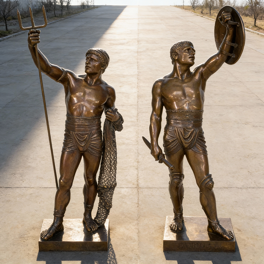 Roman Bronze Gladiator Statue dual figures
