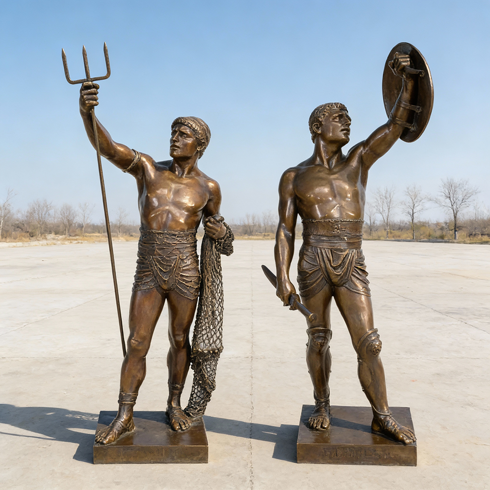 Roman Bronze Gladiator Statue full set