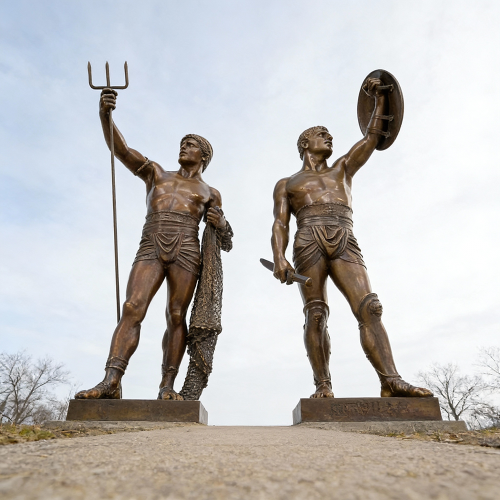 Roman Bronze Gladiator Statue low angle view