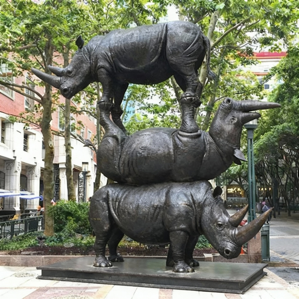 The Last Three Rhinos public bronze Sculpture