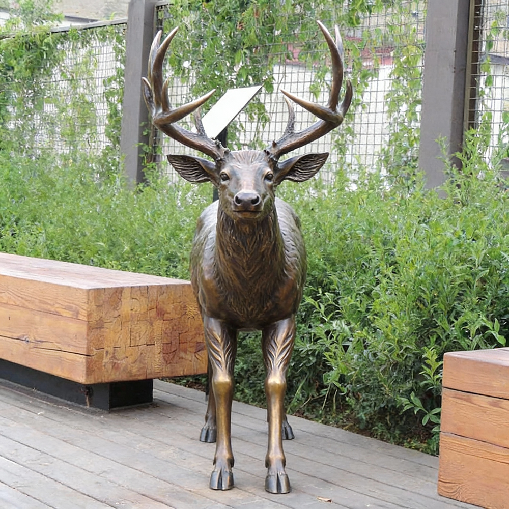 Vintage bronze Deer Statue front view