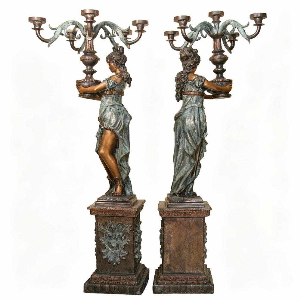 antique bronze Lady Holding Candelabra Sculpture
