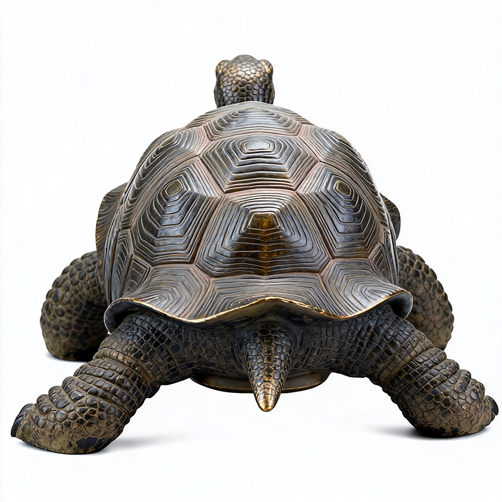 back view of giant tortoise bronze sculpture