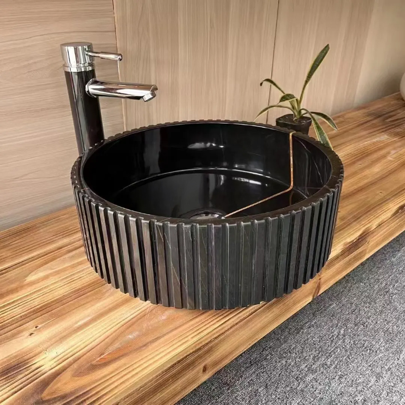 black marble Fluted Vessel Sink bathroom