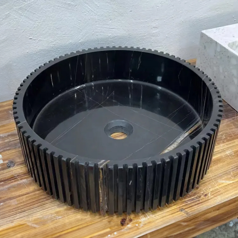 black marble Fluted Vessel Sink countertop