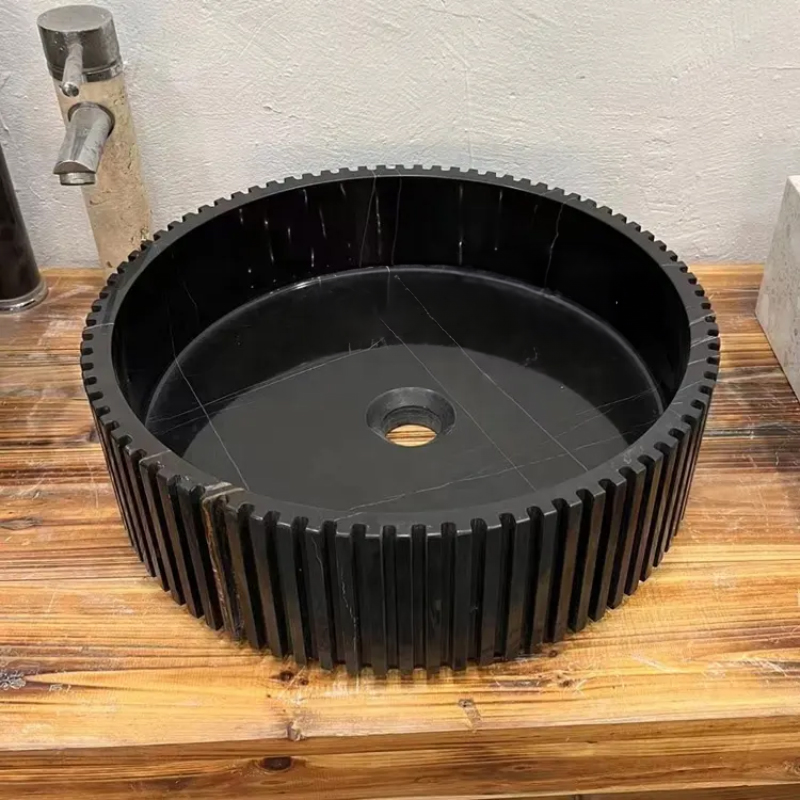 black marble Fluted round Vessel Sink countertop