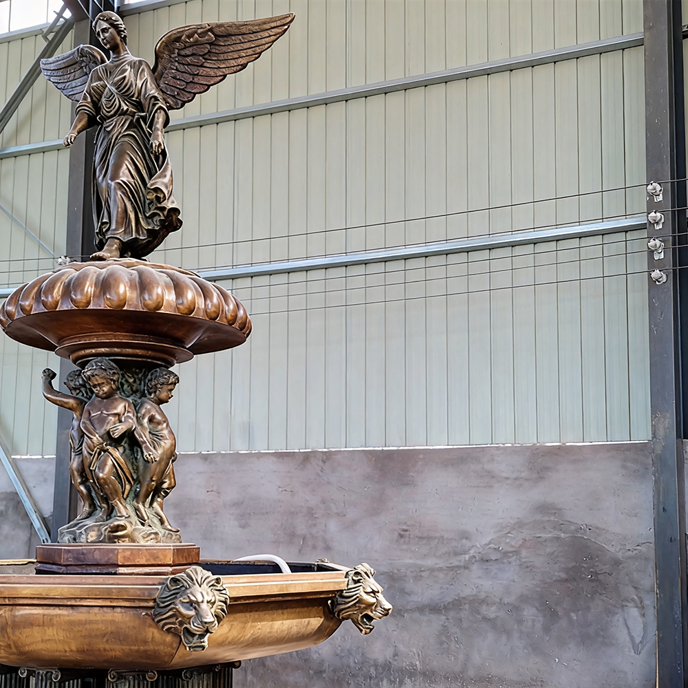bronze Angel Fountain Statue with lion head basin