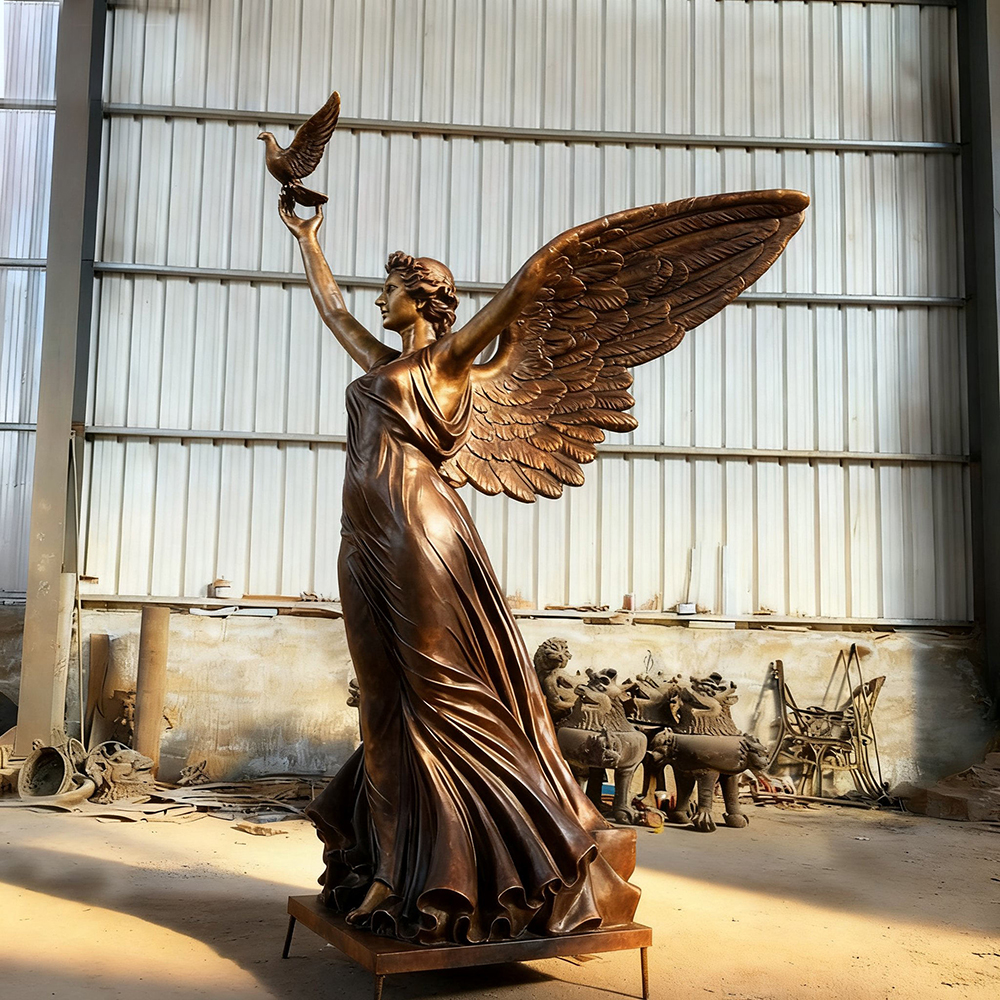 bronze Angel with Dove Statue full body