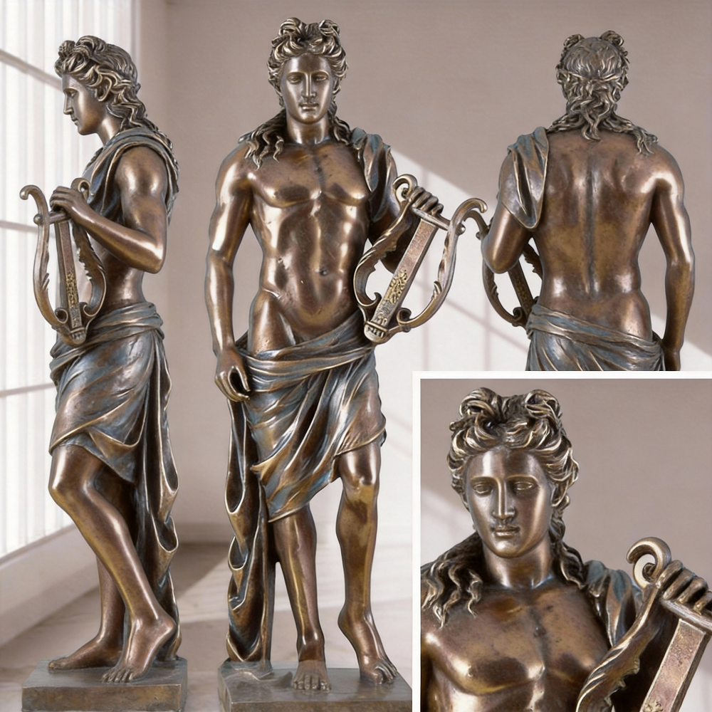 bronze Apollo with Lyre Statue full view